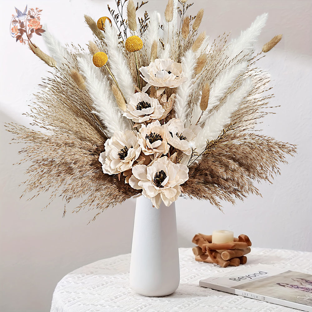 Dried Flower Bunch - 55 stuks kunstbloemboeket pluizig pampasgras mix